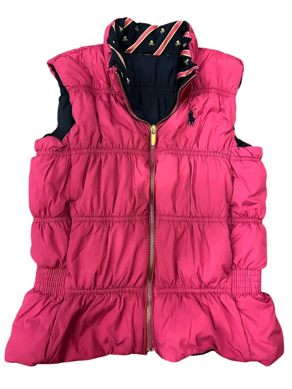 EUC GIRLS Pink & Blue RALPH LAUREN POLO REVERSIBLE PUFFER DOWN VEST SZ L (12-14)